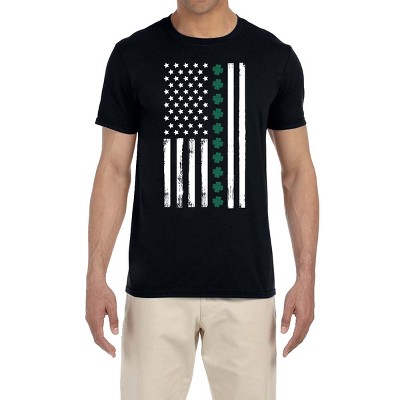 Intimo St. Patrick's Day Men's Shirt Shamrock Flag Irish American Flag T-Shirt Tee (XL) Black