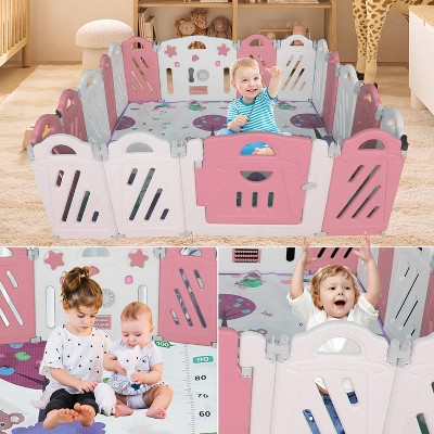 Vynxaria Baby Playpen, Foldable Playard for Baby and Kids, Adjustable Shape Play Fence with Safety Lock Gate
