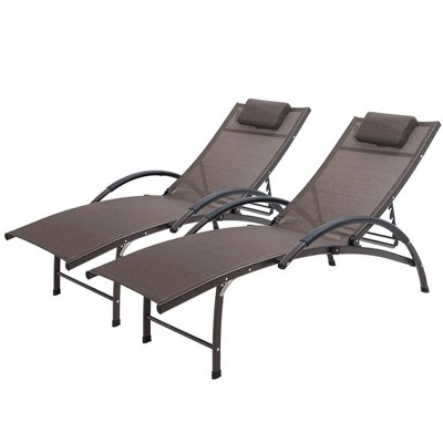 2pk Outdoor Five Position Adjustable Chaise Lounge Chairs Brown - Crestlive Products