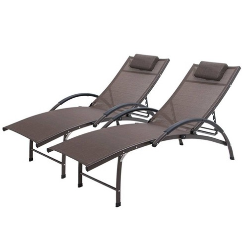 2pk Outdoor Five Position Adjustable Chaise Lounge Chairs Brown