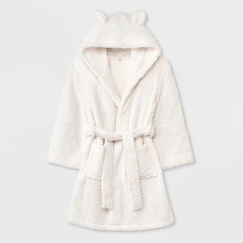 Girls' Bear Hooded Fleece Robe - Cat & Jack™ Cream, 1 of 6