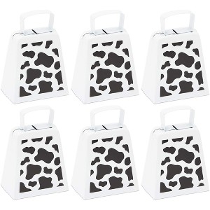 Okuna Outpost 6 Pack Cow Bells with Handle for Kids, Cow Print Call Bell Noise Makers for Farm, Sporting Events (4 Inches) - 1 of 4
