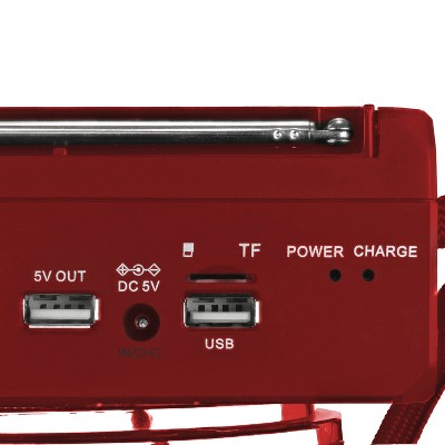 QFX Red Portable AM/FM Shortwave Radio with Bluetooth and Solar Panel