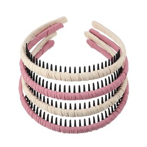 Unique Bargains Women's Non-slip Solid Color Teeth Comb Headband Pink Beige 4 Pcs - 1 of 4