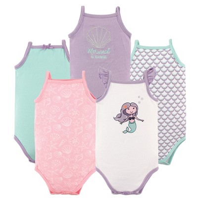 Hudson Baby Infant Girl Cotton Sleeveless Bodysuits 5pk, Mermaid, 6-9 Months