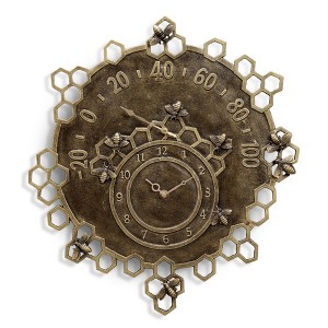 SPI Home Busy Bees Garden Clock and Thermometer – Decorative Metal Wall Art with Dual Function for Outdoor Use - 1 of 3