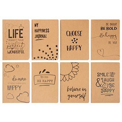 8-Pack Kraft Journal Bulk, Happy Themed Lined Notebook for Travelers & Diary, A5 Size, 5.8" x 8.3"