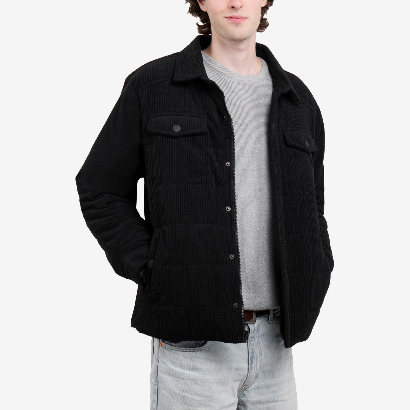 Мужская куртка X RAY Quilted Corduroy Shirt Jacket With Polyester Lining in Black, цвет: Чёрный — фото 3