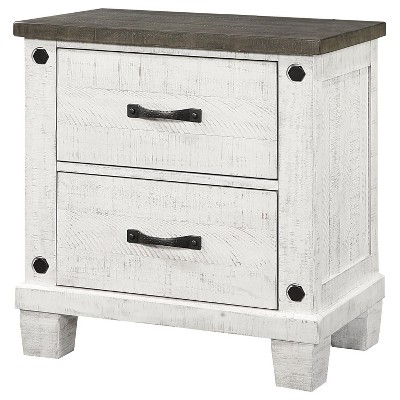 Distressed Gray and White 2-Drawer Pine Wood Nightstand