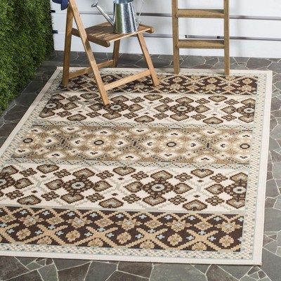 Cream and Chocolate Synthetic Rectangular Indoor/Outdoor Rug