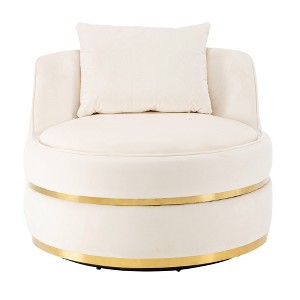 Racxily 360 Degree Swivel Accent Chair, Velvet Modern Upholstered Barrel Chairs, Over-Sized Soft Chair with Seat Cushion - 1 of 4
