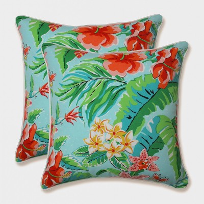 18.5" 2pk Tropical Paradise Throw Pillows Blue - Pillow Perfect: Outdoor/Indoor, Weather & Fade-Resistant