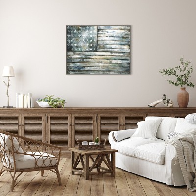 Weathered American Flag Canvas Print in Rustic Frame, 42 x 32