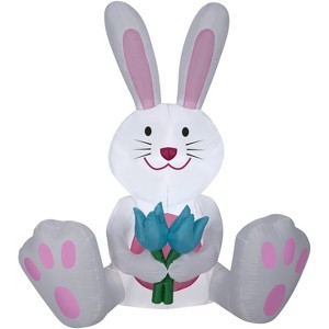 Gemmy Airblown Inflatable Easter Bunny with Blue Tulips, 5 ft Tall, White - 1 of 2