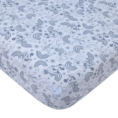 NoJo Disney Mickey and Friends Grey and White Pluto, Goofy, and Rainbows Nursery Fitted Crib Sheet