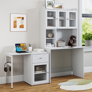 Kumasinova Multifunctional Computer Desk with Glass Doors,Standing Desk with Rotatable Desktop,Gaming Desks with Bookshelf,Office Desk for Large Space - 1 of 4