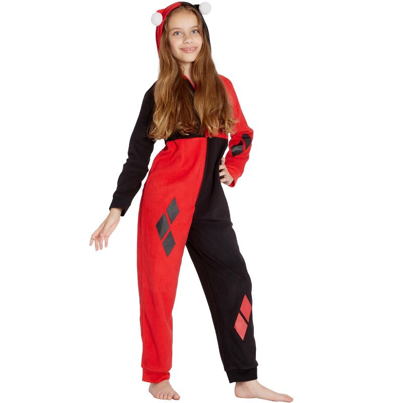 DC Comics Girls' Harley Quinn Costume One Piece Union Suit Pajama Outfit, 1 of 4