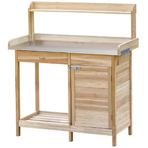 Aghana Digitals Fir Wood Outdoor Garden Workstation with Metal Screen, Storage Drawer, Shelves & - 1 of 4