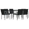 vidaXL Patio Dining Set Table and Chair with Cushions Poly Rattan and Steel - Black 63" Table Length 6 Chairs - 3 of 4