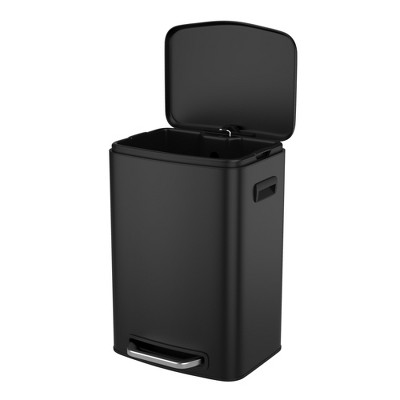 Trash Can for kitchen 13 gallon, Kitchen Foot Pedal Operated Soft Close Trash Can - Stainless Steel Rectangular Bustbin with 30 Garbage Bags