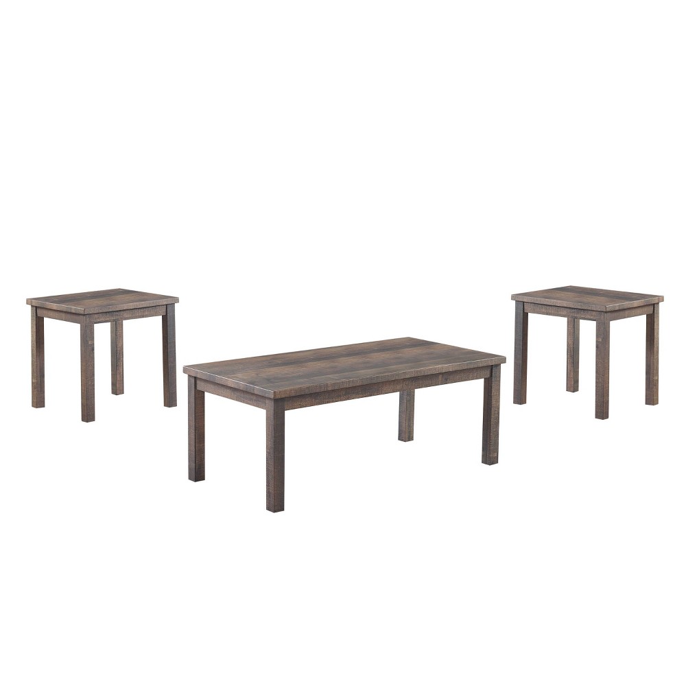 Photos - Coffee Table Brunsin  and 2 End Table Set Antique White - miBasics: Rustic 3-Piece, Rectangle, Solid Wood Legs