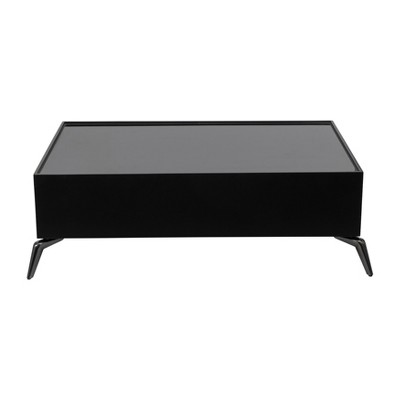 Black Rectangular Wood and Glass Coffee Table with Sleek Legs