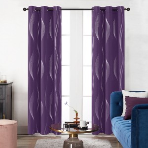Deconovo 2 Panels Silver Printed Blackout Curtains with Wave, 6 Grommets for Bedroom - 1 of 4