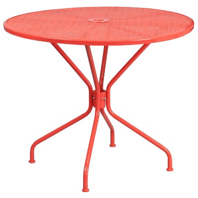 Coral Steel Round Patio Table Set with Stacking Arm Chairs