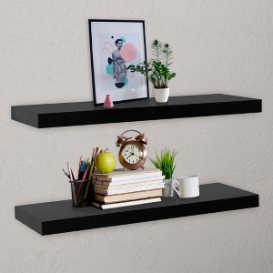 vidaXL Floating Wall Shelves 2 pcs Black 47.2 in.x7.9 in.x1.5 in. - 1 of 4