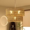 PAKOKULA Modern 5-Light Painted Gold Finish Farmhouse Drum Chandelier with 2-Tier Hand-Woven Rattan Shade - 2 of 4