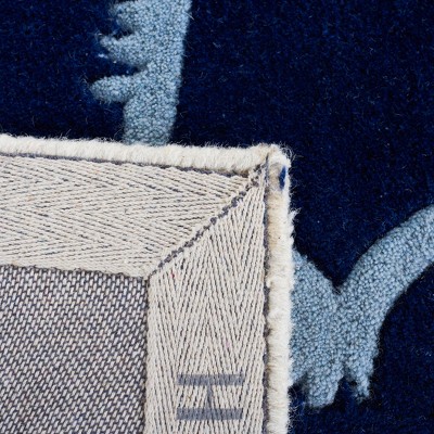 Dark Blue and Multicolor Hand-Tufted Wool Square Rug