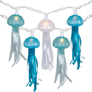 Northlight 10-Count Blue and White Jellyfish Patio Light Set, 5.75ft White Wire