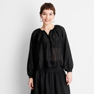 Women's Balloon Long Sleeve Flowy Sheer Boho Top - Future Collective - 1 of 3