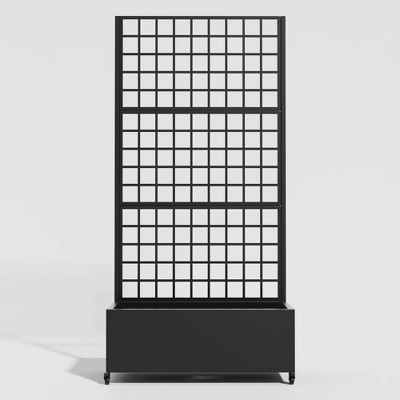 Lirago 6 ft. H x 3 ft. W Metal Planter Box privacy screen Garden Bed with Trellis and Wheels - Black