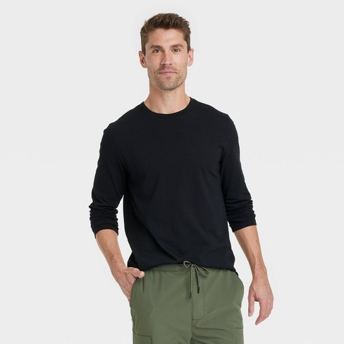 Men's Crewneck Long Sleeve T-Shirt - Goodfellow & Co™ Black L