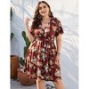 Clearlove Summer Plus Size V Neck Wrap Dress High Waisted Short Sleeves Summer Casual Midi Dress with Belt - 2 of 4
