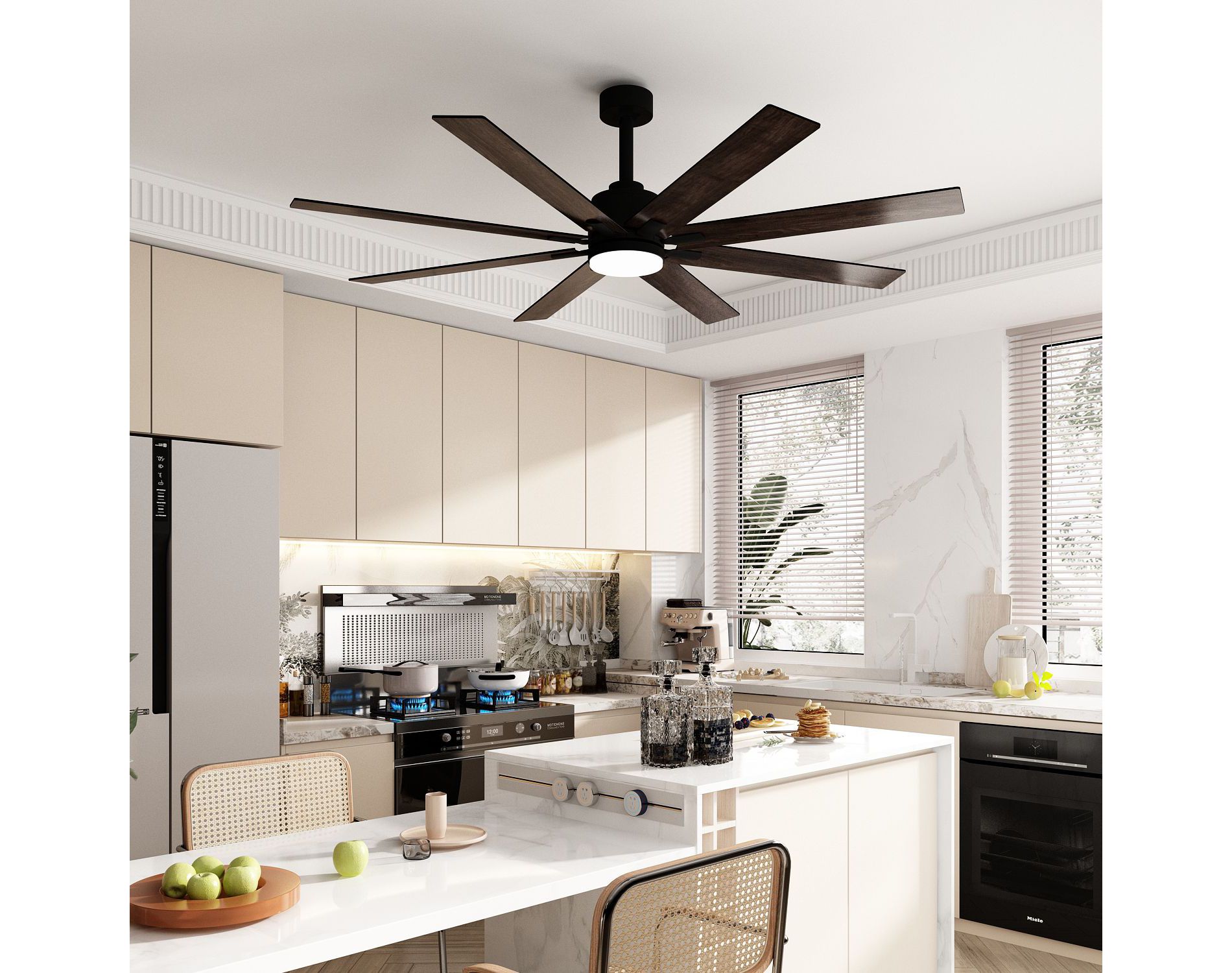 Famapy 72-Inch 8-Blade Smart Ceiling Fan 3-Color LED Light Double-sided Fans 6-Speed +Timer +Reversible Motor All-Season Fan for Indoor/Outdoor