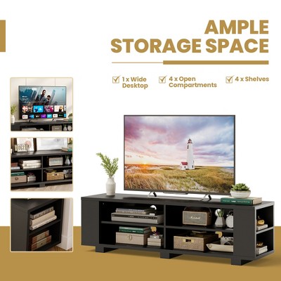 Black Engineered Wood TV Stand with Adjustable Shelves and Cabinets