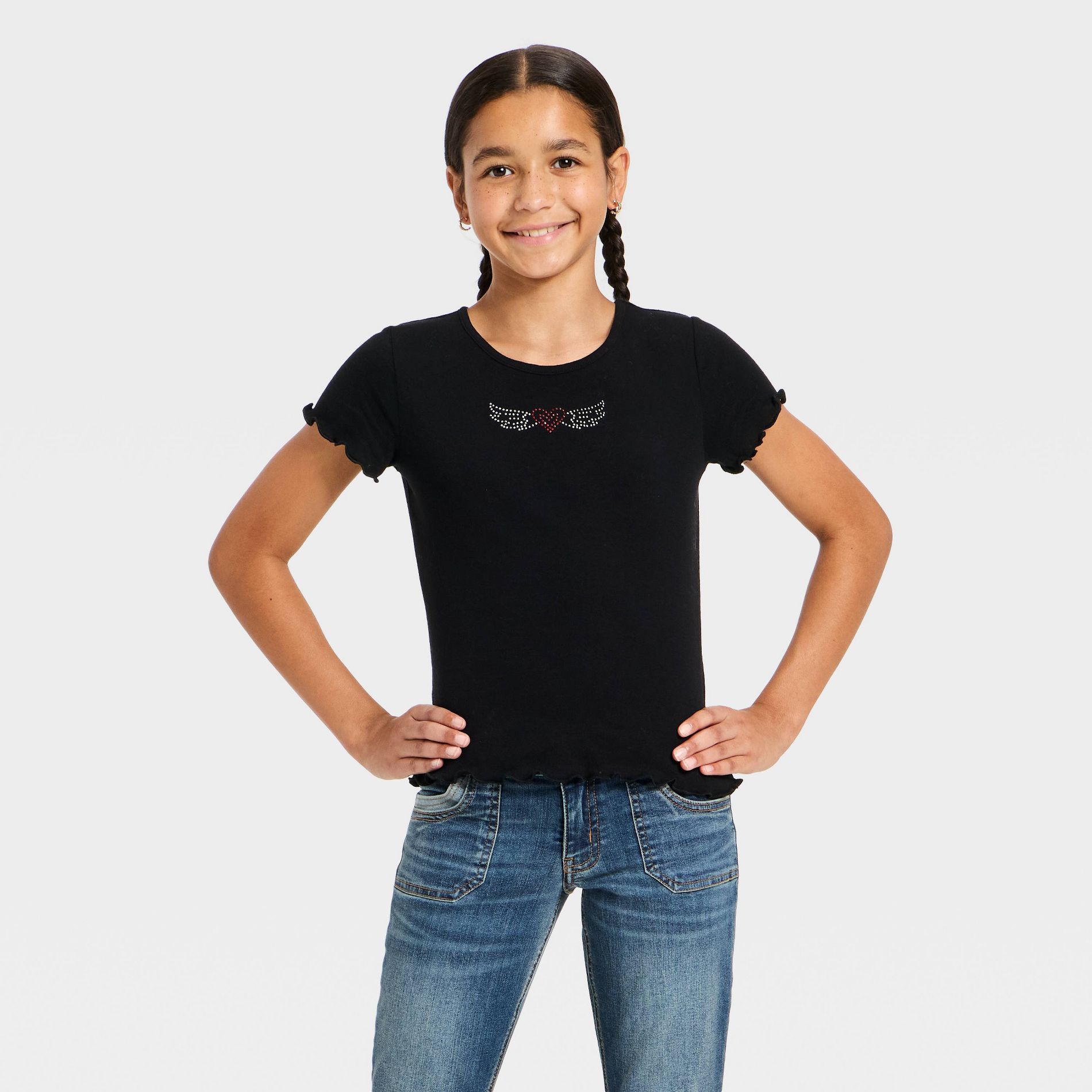 Girls' Short Sleeve Embellished Ribbed T-Shirt - art class™