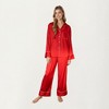 Anna-Kaci Lounge Women's 2-Piece Set Satin Long Sleeve Button-Front Pajama Top and Relaxed Fit Pants - 3 of 4