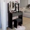 VYNXARIA 17" Round Mirror Vanity Table&Soft Cushion Stool Suit,Large Desktop,Multi-layer High Capacity Storage,Suitable For Small Space£¬Black - 2 of 4