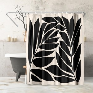 Americanflat 71x74 Botanical Shower Curtain - Durable Metal Grommets and 12 Hooks - 100% Polyester - Black and Ivory - 1 of 1