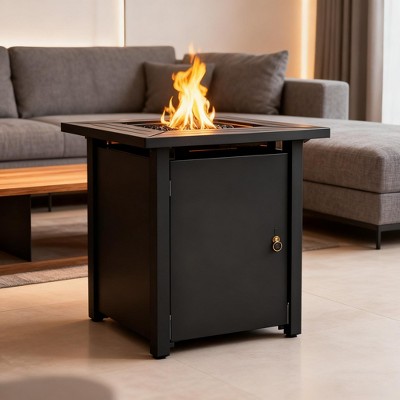 30" Propane Gas Fire Pit Table, 50000 BTU Square Steel Fire Pit for Outside Patio Deck Garden Backyard-Black