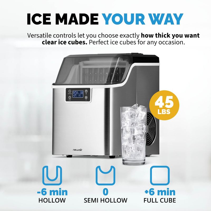 Newair Countertop Clear Ice Maker, 45 Lbs. Of Ice A Day With Frozenfalltm Technology, Custom Ice Thickness Settings, 1-gallon Water Bottle Dispenser, 3 of 17