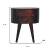 HomeRoots 21" Walnut Solid Wood Oval Two Drawer Nightstand - 3 of 4