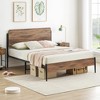 Full/Queen Metal Bed Frame with Curved Rattan Headboard and Wooden Footboard - 3 of 4