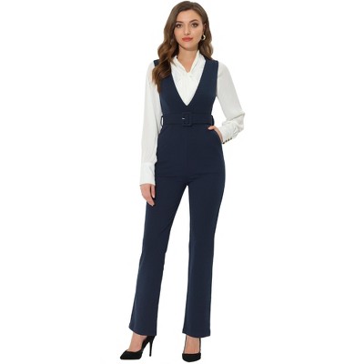 INSPIRE CHIC Women's High Waisted Sleeveless Belted Straight Leg Suspenders Jumpsuit
