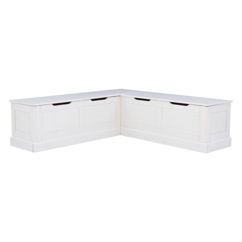 Linon Troyin Backless Wood Corner Nook Set in Natural and White 