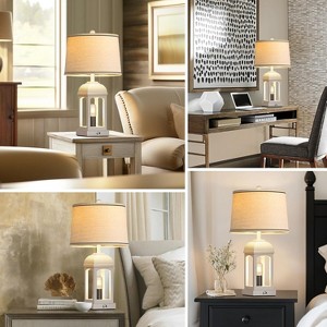 Aortzio Set of 2 Farmhouse Table Lamps,Bedside Lamp with 2USB&Nightlight,3-Way Dimmable - 1 of 4