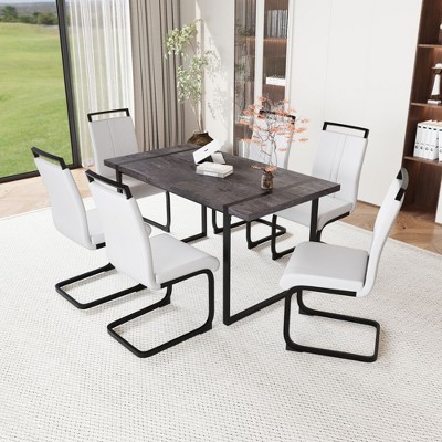 NicBex Dining Room Table Set for 6 Morden Dining Table Set with Black MDF Tabletop, Metal Legs and 6 PU Chairs for Home Office